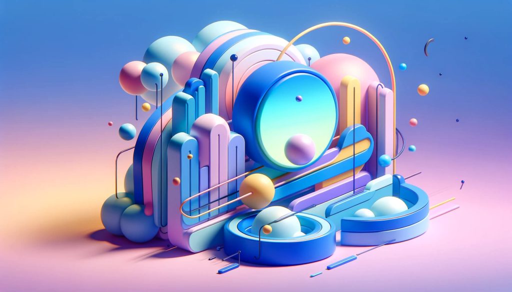 Imagen abstracta en 3D con tonos azules y morados, representando el marketing digital y el diseño web