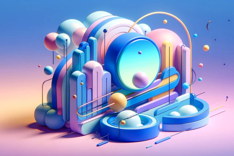 Imagen abstracta en 3D con tonos azules y morados, representando el marketing digital y el diseño web